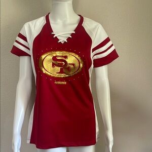 NFL Women's Red and White Jersey with Gold Logo